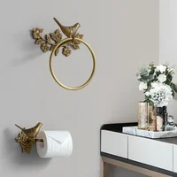 Luxury All-Copper Bathroom Accessories Retro Brass Bird Towel Ring Clear Texture Punch-Free Towel Holder Antique Bathroom Ac 2