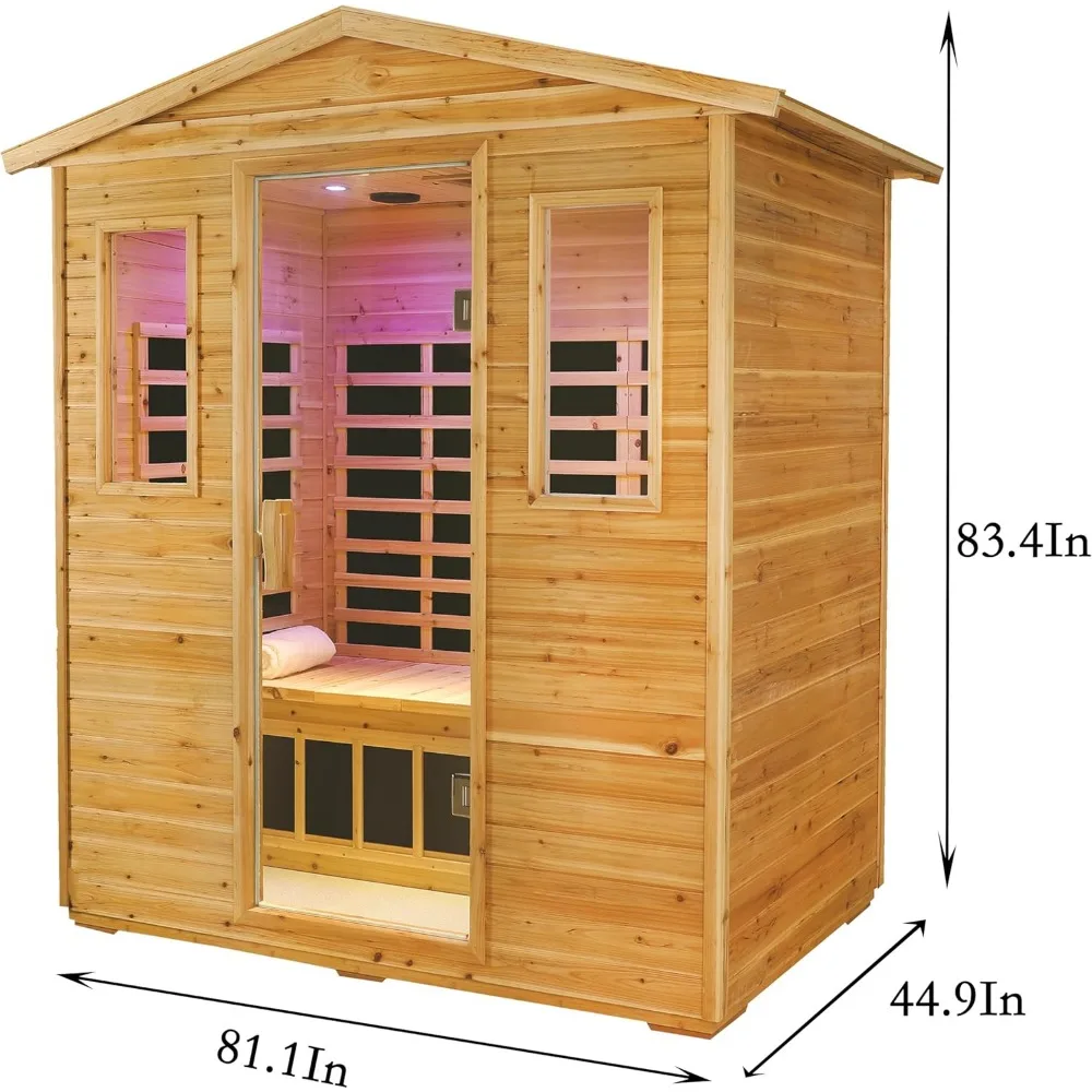 Infrared Sauna, Far & Mid - Infrared Sauna, Withstand Temp -5℉-104℉, Outdoor Indoor Wooden Sauna Room for Home-13 Low EMF Boards 5