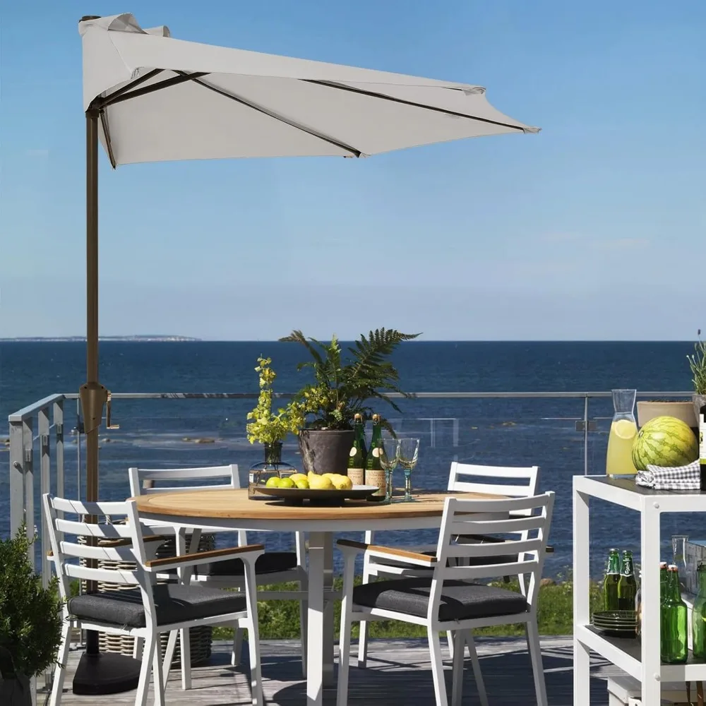 9ft Half Umbrella Outdoor Patio Umbrella Market Umbrella with Crank, 1/2 Round Wall Umbrellas 5 Sturdy Ribs UV Protection 3