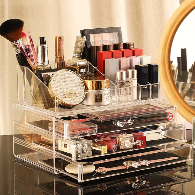 Clear Makeup Storage Organizer Drawers Acrylic Large Makeup Organizer  Cosmetic Display Case Stackable Storage Box with