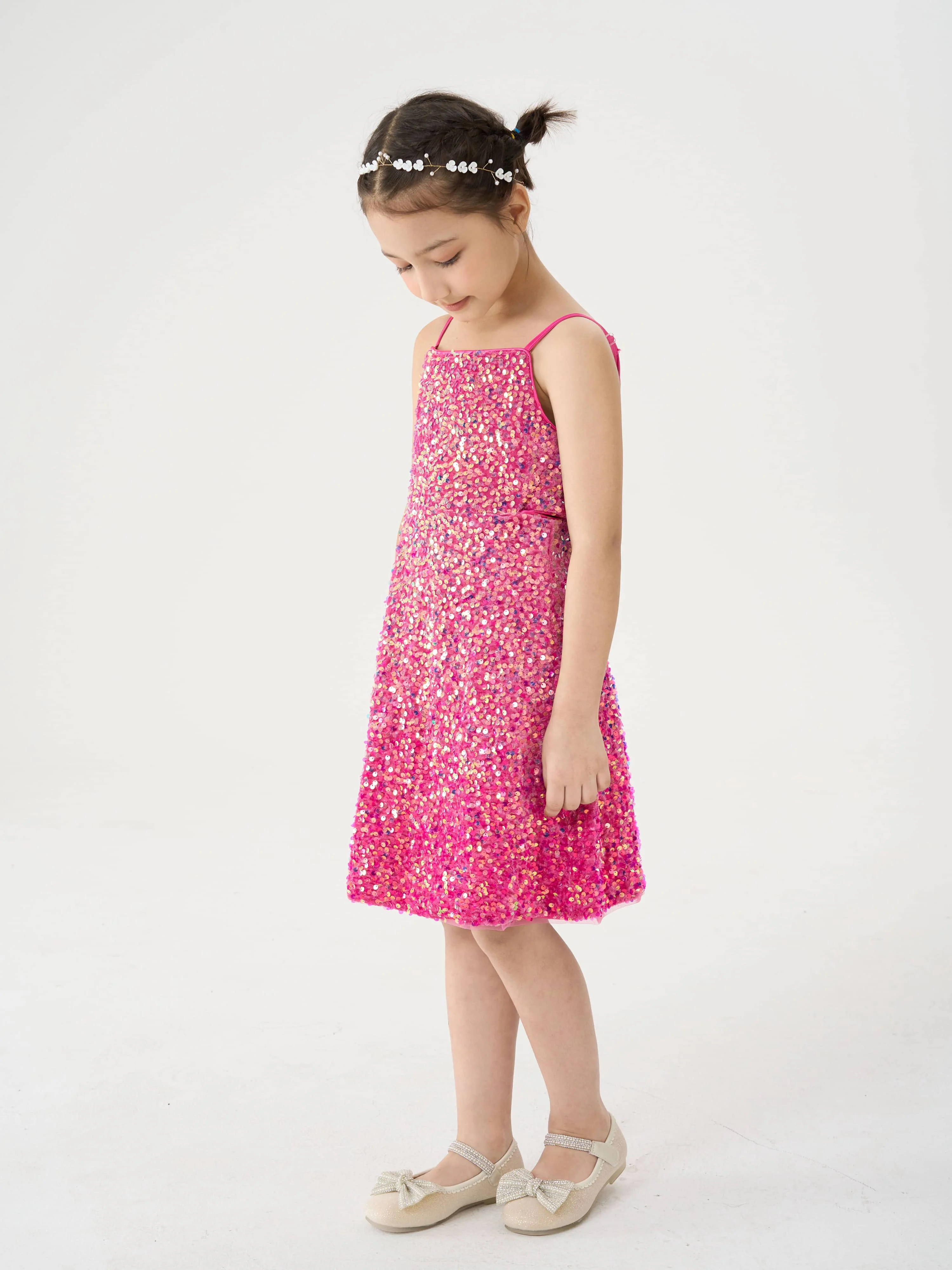 Girl Ombre Pastel Gradient Shimmer Sparkle Pink Sequin Birthday Party Dress Flower Girl