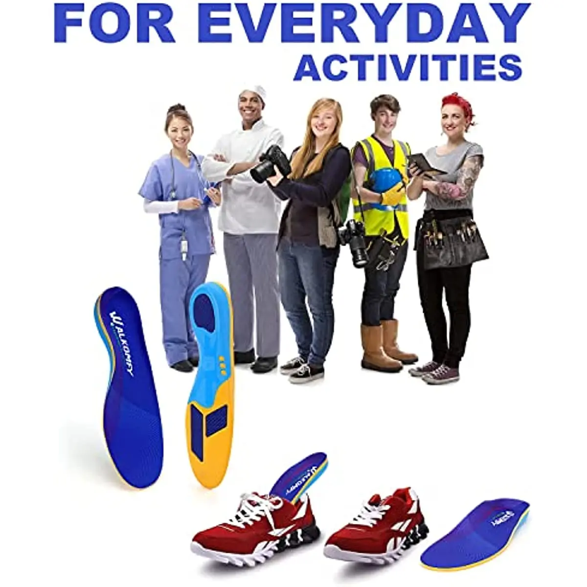Walkomfy Plantar Fasciitis Pain Relief Orthopedic Insoles For High Arch Support Flat Feet Heel Pain For Work Gel Shoe Insoles