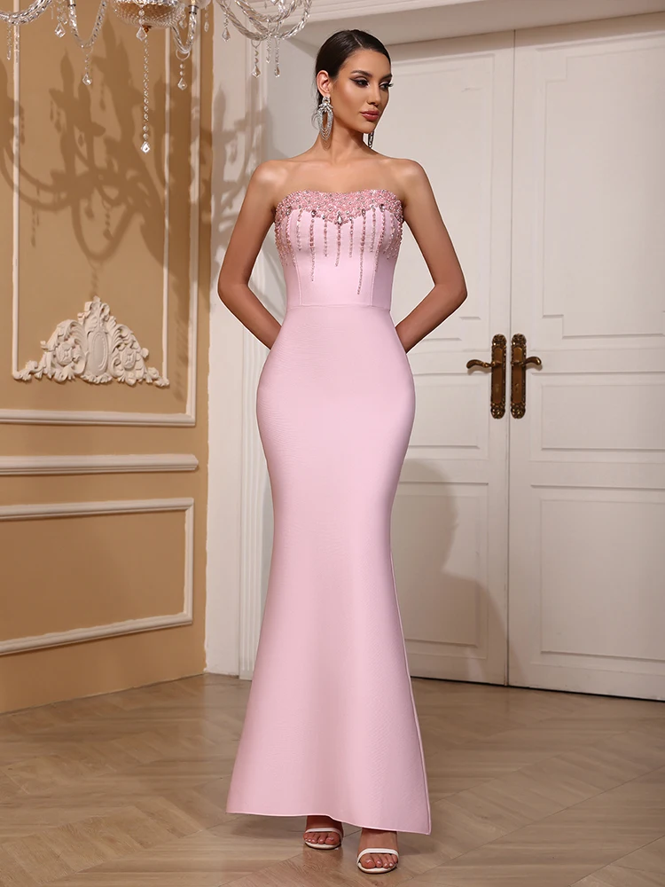 Sexy Net Diamond Ladies Party Long-sleeved Bandage Slim Dress