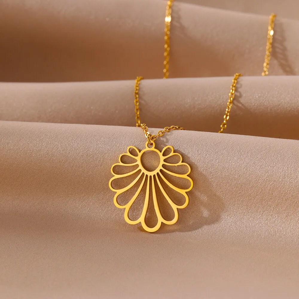Fashion Sunflower Necklaces Gold Color Stainless Steel Geometric Pendant