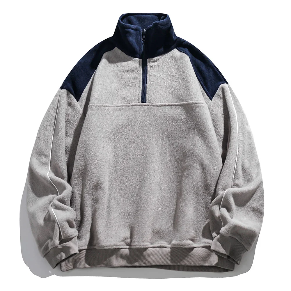 High Collar Sweatshirts for Men Streetwear Patchwork Zipper Half Open Pullover Sports & Leisure Male Clothing Sweater