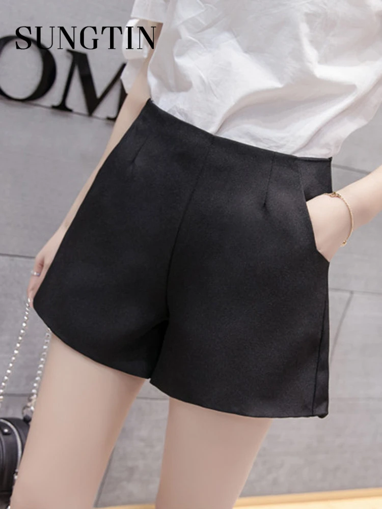 zara shorts Sungtin Summer New Fashion Casual Shorts for Women Korean High Waist Wide Leg Shorts Woman Office Lady 3XL Elegant Short Pants bike shorts women