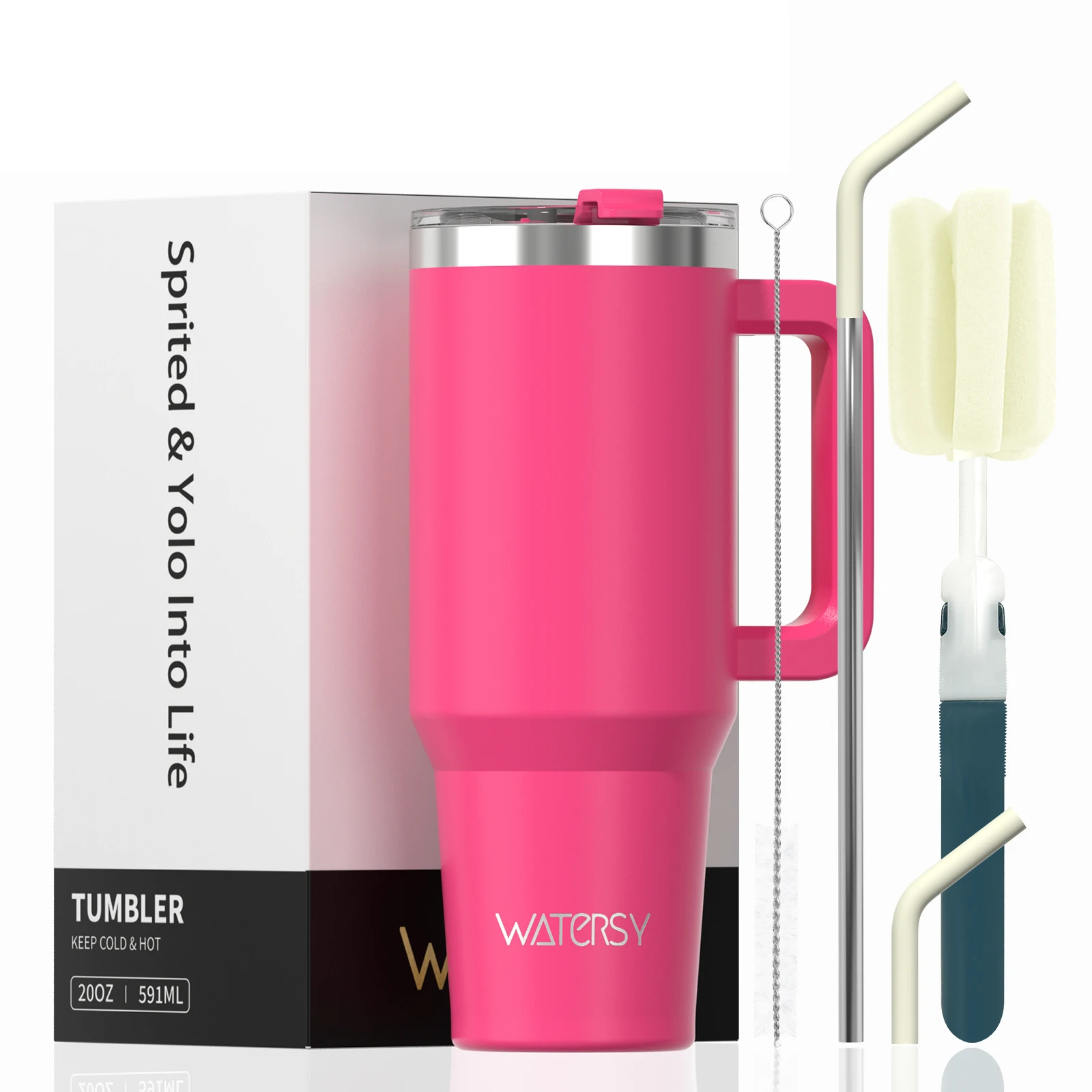 Taza de viaje aislada de acero inoxidable de 20 oz/591 ml con mango y pajita - Imagen 21 de 24