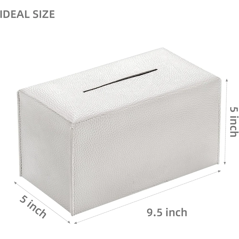 Tissue Box Cover PU Leather Rectangular Tissue Box Case Organizer Holder for Vanity Countertop, Night Stands, Livingroom, Office 2