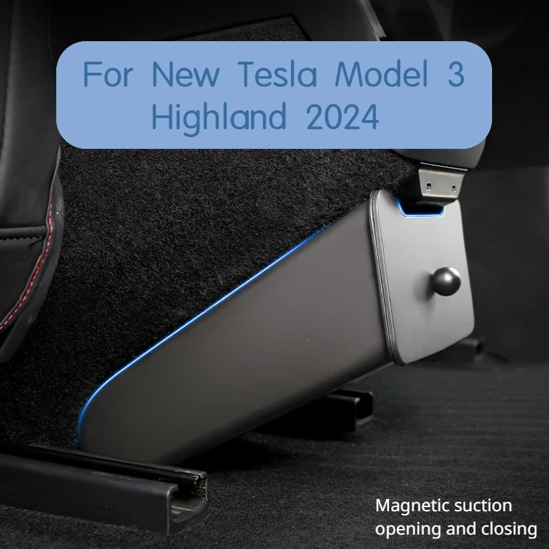 

For New Tesla Model 3 Highland 2024 Rear Seat Storage Box Backseat Magnetic Suction Trash Can Garbage with Lid Car Accessories