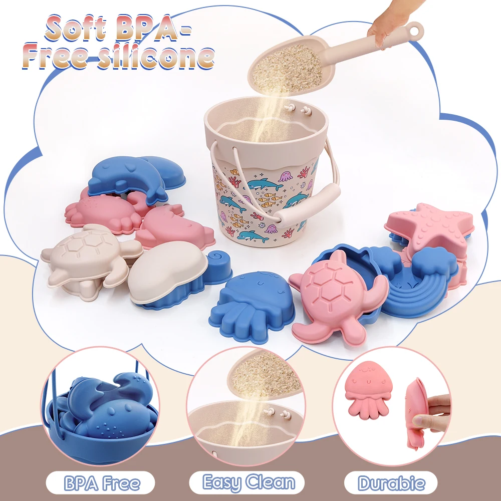 Set 6 giochi da spiaggia per bambini con secchiello e paletta_voghion.com