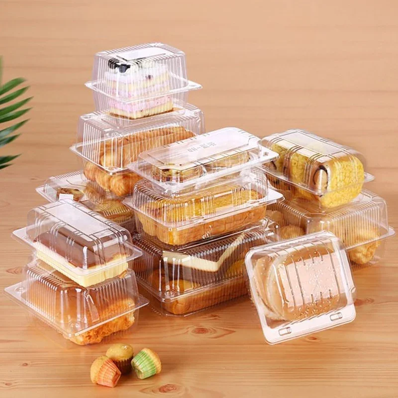 100pcsDisposablePlasticCakeBoxesClearFruitSaladBreadPackaging