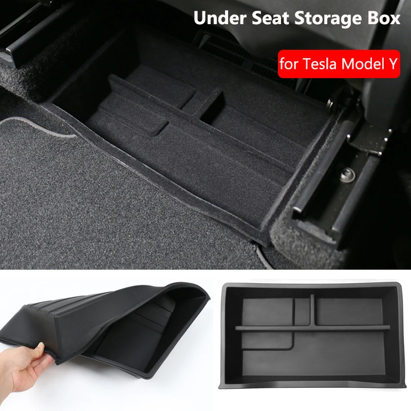 Under Seat Storage Box For Tesla Model Y 2021 2022 Organizer Tray TPE ABS Flocking Modification Auto Car Interior Accessories | Автомобили