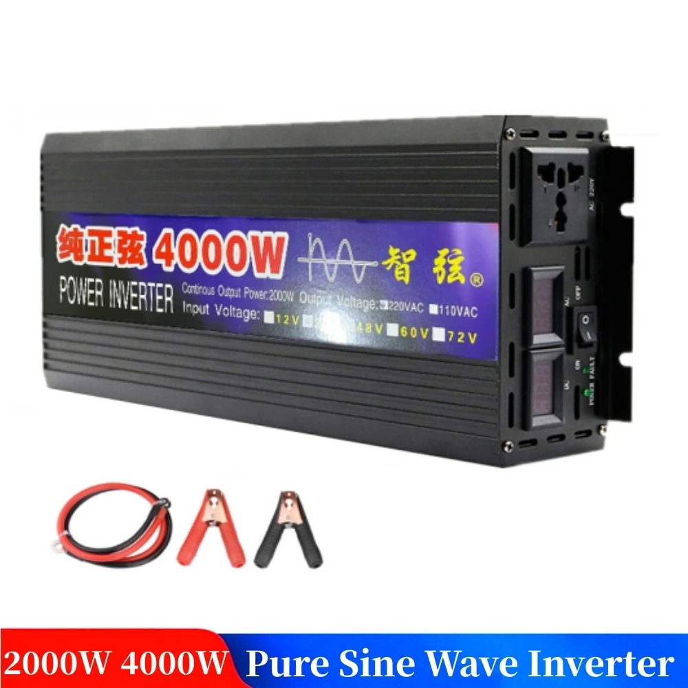 

2000W 3000W 4000W DC 12V 24V To AC 220V Pure Sine Wave Inverter LED Display Solar Inverter Car Power Voltage Converter