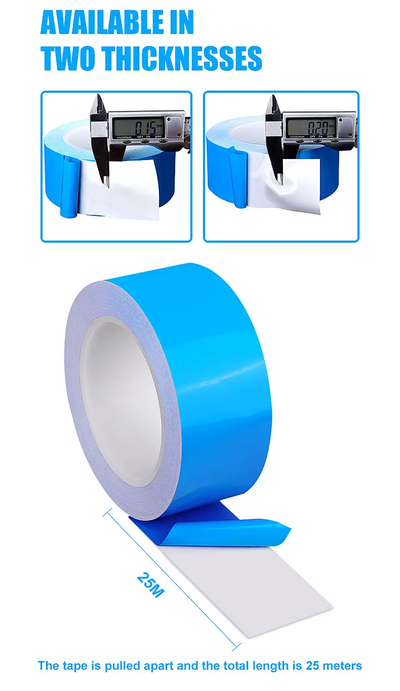 25m/Roll Thermal Conductive Double Side Adhesive Tape for Chip PCB LED Strip Heatsink 3-20mm Width