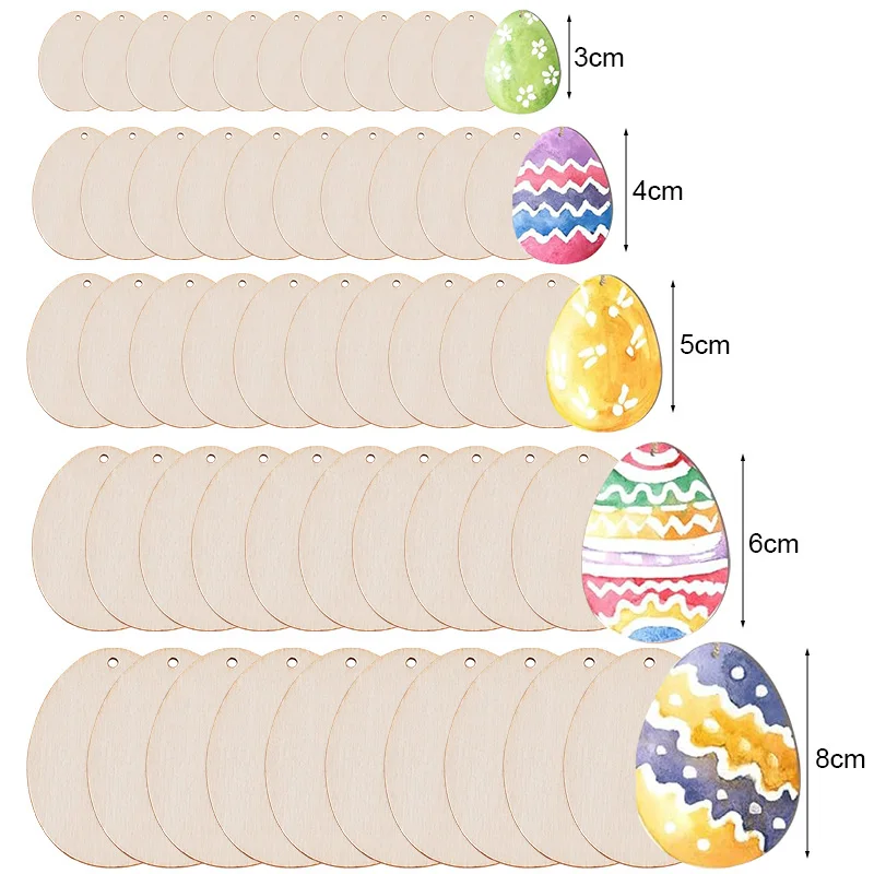 30-80mm Wooden Easter Eggs Kids DIY Painting Crafts Blank Bunny Eggs Wood Chips Happy Easter Party Home Decoration Ornament Gift