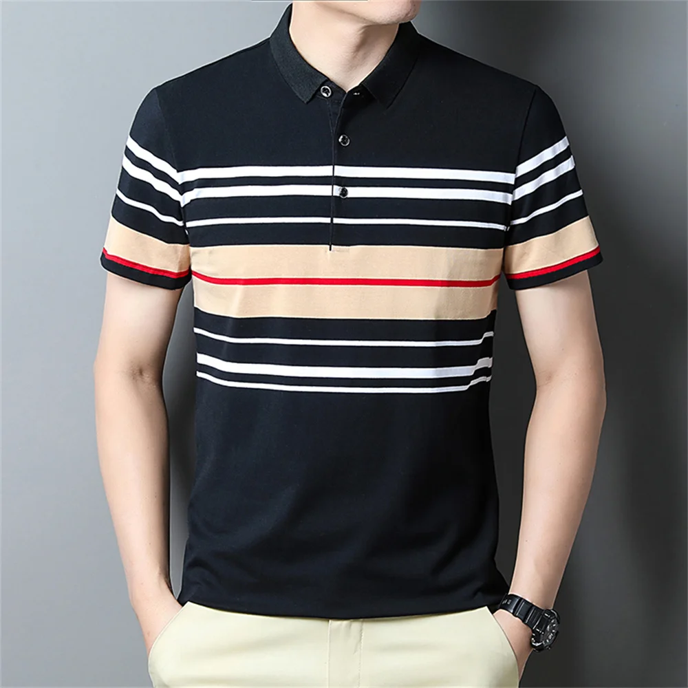 Summer Men's Polo Shirts With Short Sleeve Business Stripes Print Casual Tops Fashion Sport Wear Oversized T Shirts Man Clothes 10 S29837a827145481d9fa2d9cfe311491bi