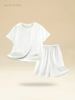 White Children's Real Silk Boys Summer Loungewear Natural Silk Short Sleeved Pajamas Set Clothing For Boy Kids Sleepwear 1