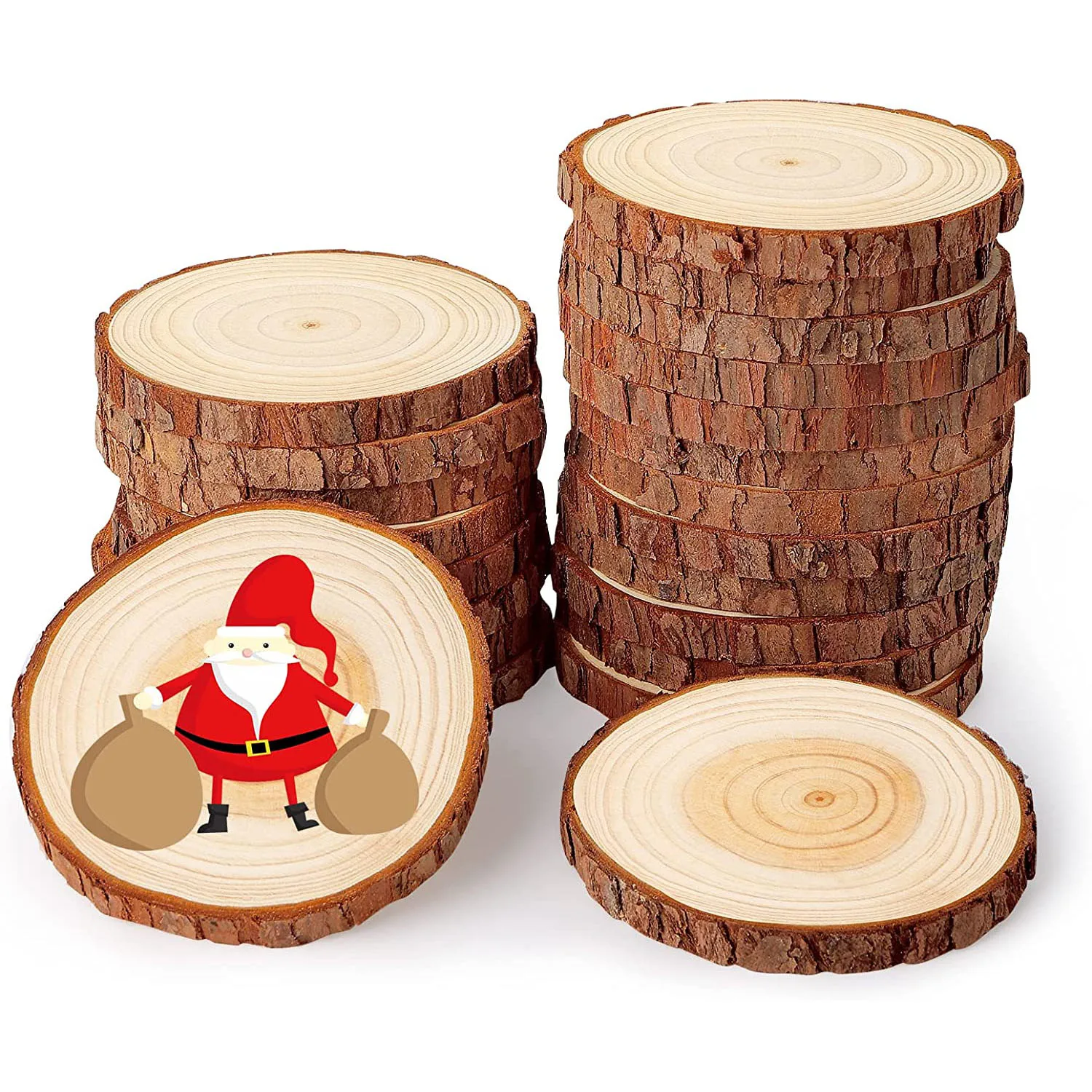Rodajas de madera Natural para manualidades, Kit de 6-8 cm, rodajas de  árbol de madera preperforadas sin terminar para arte, manualidades DIY,  Navidad, 20 Uds.