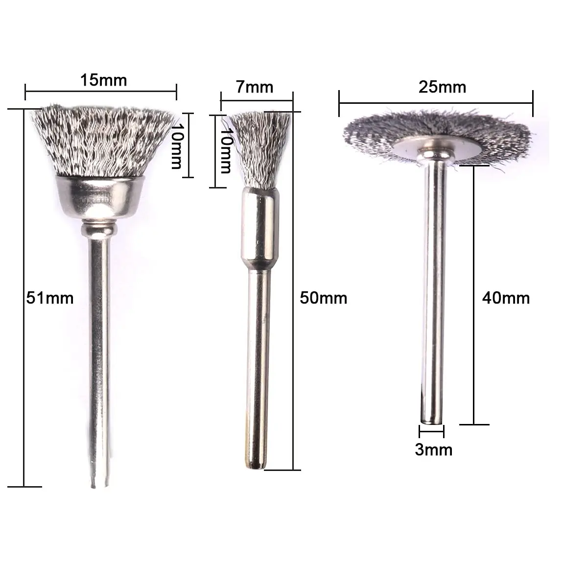36pcs Wire Brush Steel Set 3mm Shank Wire Wheels Brushes Polishing For Mini Dremel Rotary Tools Metal Rust Removal Brush Set