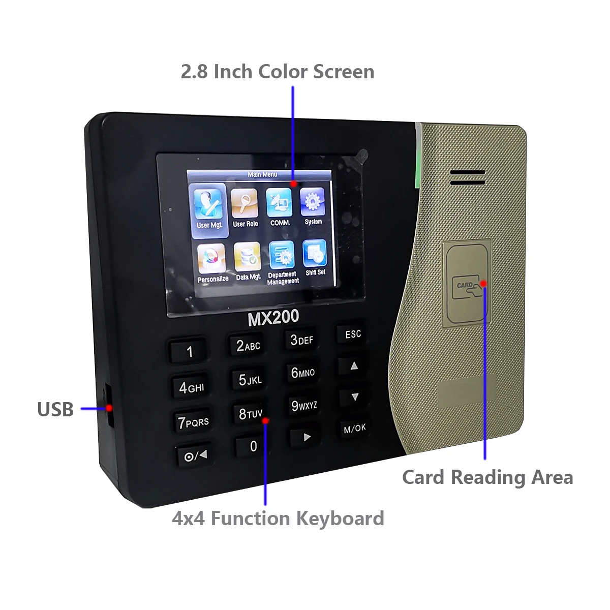 ZKTime-Tempo de Proximidade do Cartão e Sistema de Máquina, 5.0 TCP/IP, SSR, RFID, 125kHz, MX200