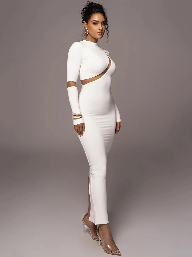-Women's Split Long Sleeve Midi Dress, Sexy Hollow Out, Split, Irregular, Irregular, Party, Club, Evening