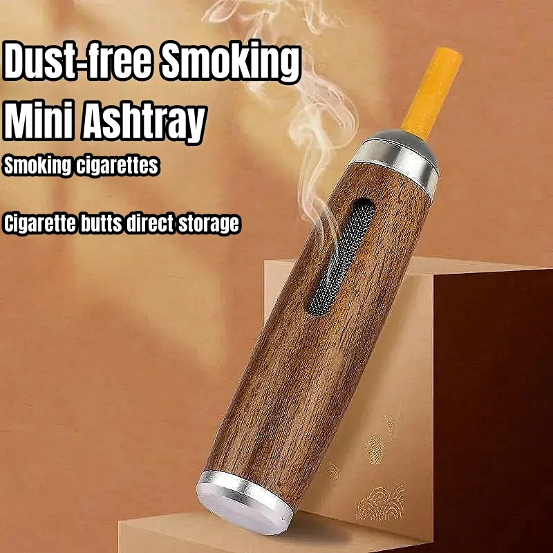 Dust-free Smoking Car Ashtray Wooden Car Portable Smoke Cigarette Mini Filter Walnut Mobile Ashtray Cigar Accessories 1Pc For car ashtray