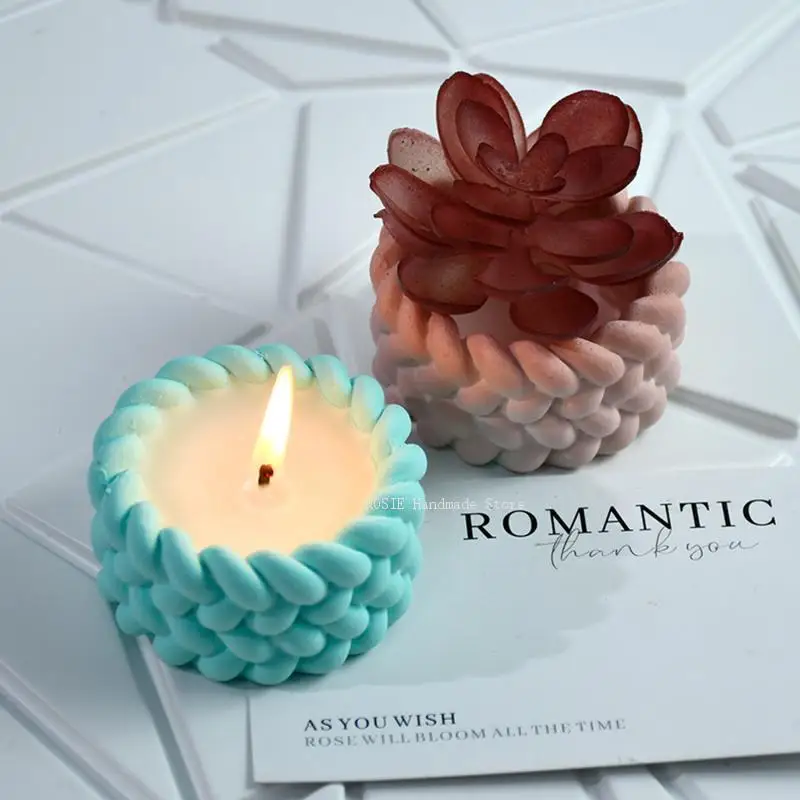 Weaving Shape Cement Candle Bowl Silicone Mold Plant Flowerpot Concrete Mold Gypsum Cement Tray silicone mold