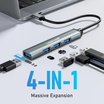 Lemorele USB C Hub USB Hub 3.0 Long Cable OTG 4 Port Type C HUB Multi Splitter Adapter Laptop Accessories For Xiaomi Lenovo Macb 1