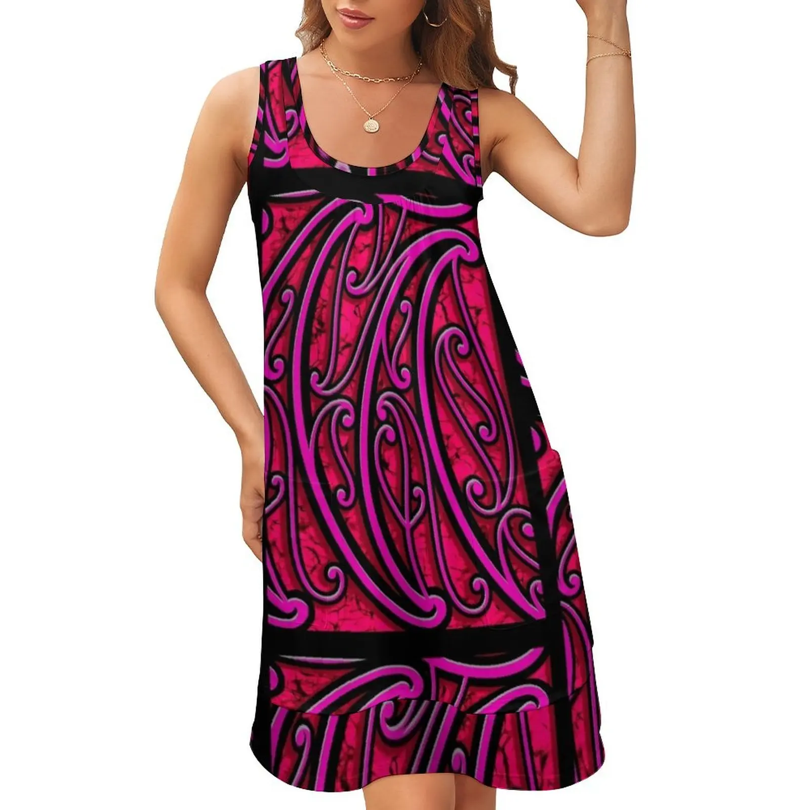 

TNT - puhoro pink Sleeveless U-Neck Fake Two Piece Dress women party dresses evening dresses ladies summer dress daily
