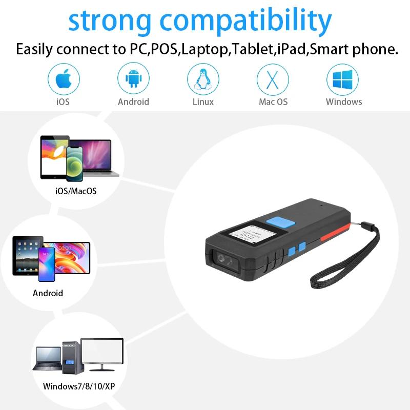 Barcode Scanner Mini Bluetooth Portable 1D 2D Barcode Scanner with Display Can Store data Easy to Operate connect Mobile Phone or Laptop