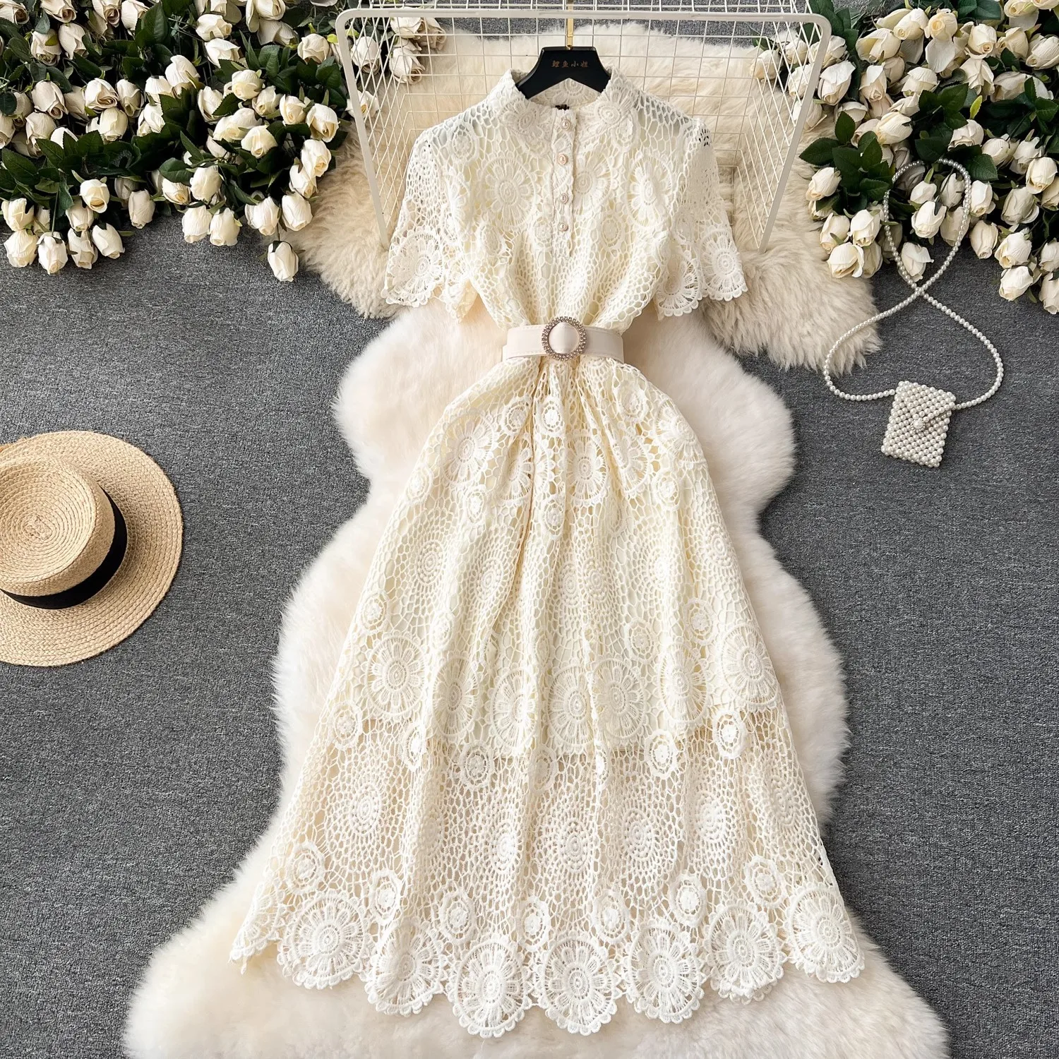 chinese dress ladies Baltic Born Womens Clarisa Lace Midi Dress | Vintage Cream