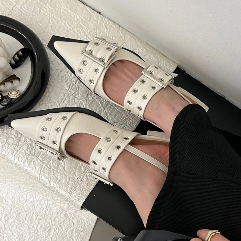 Women Shoes Women Flats Casual Shoes Women Flats Spring Summer Buckle Casual Luxury Sandals Fashion Pointed Toe Ladies Slingback Mules