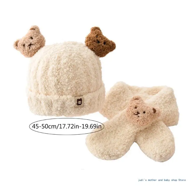 67JC  겨울 모자 목 스카프 세트 귀여운 곰 플러시 비니 보닛 모자 Neckerchief 키트