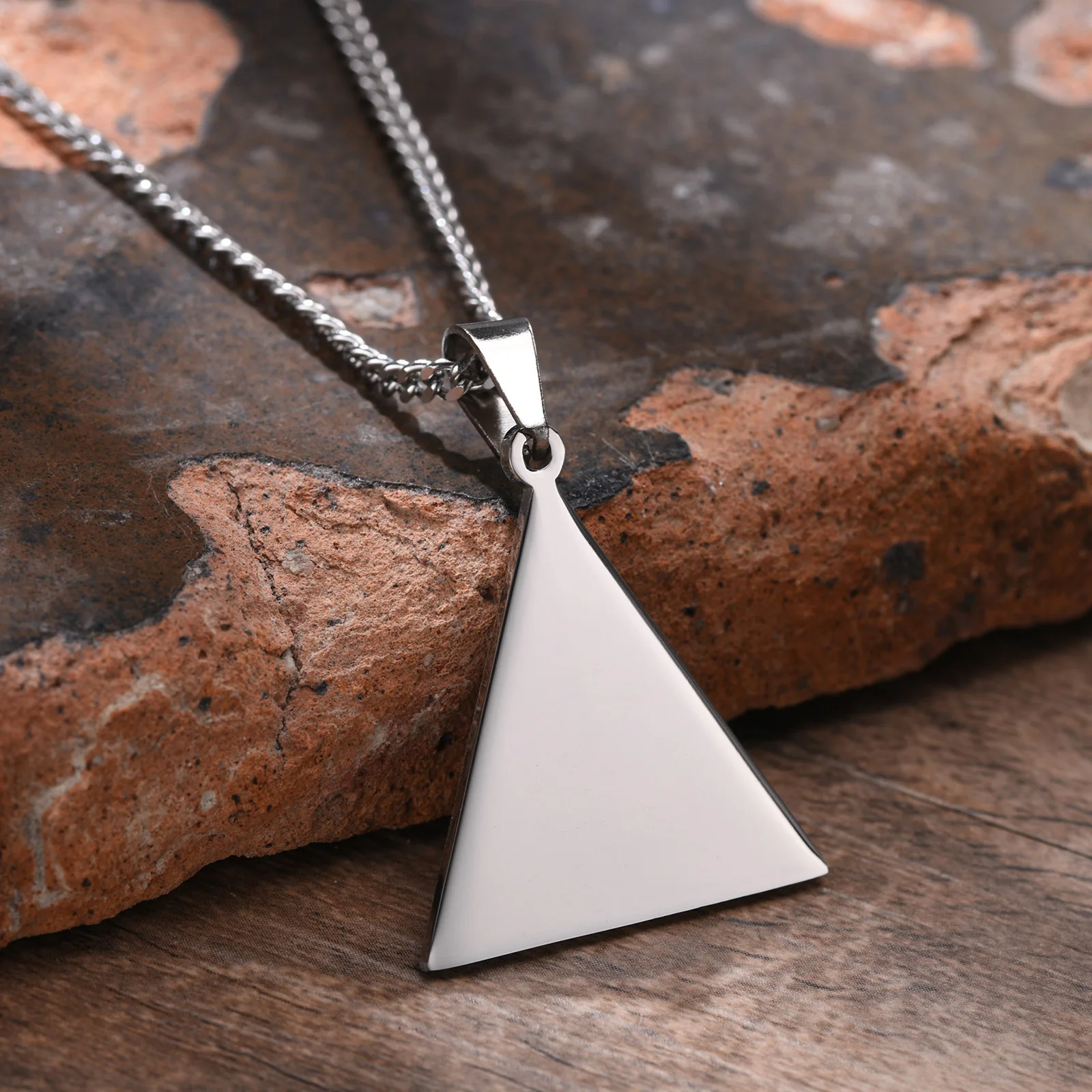 Collier Homme Pendentifs Géométriques Triangle Et Carré - Acier Inoxydable, Chaîne 60cm + 5cm Ajustable, Argenté