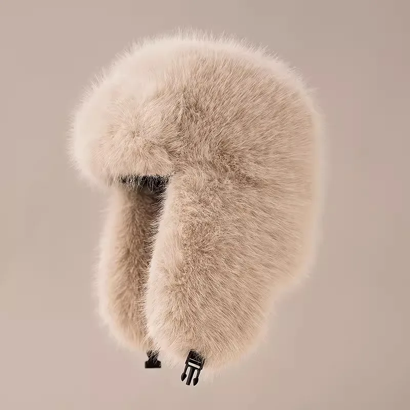 Cappelli Bomber in finto visone bianco per donna e uomo peluche