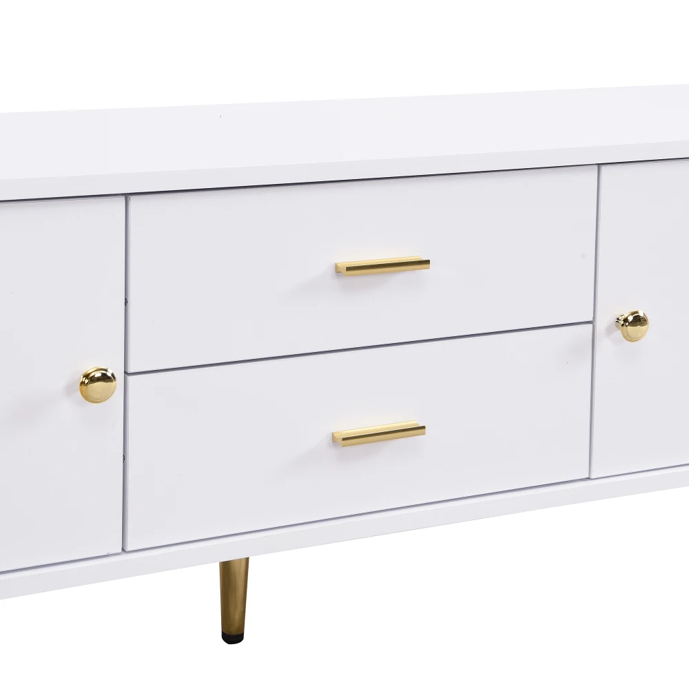 TV-Schrank mit Schubladen, gewellte Seiten, goldene Griffe und Beine für Wohnzimmer, gebogene Ecken, 170 cm Länge – Detail 17