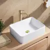 Rectangular Ceramic Vessel Sink 16"X12" White Bathroom Farmhouse European Modern Style Above Counter Easy Install Clean Smooth 3