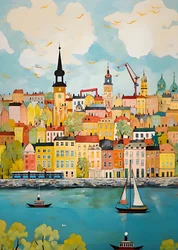 Nordic Watercolor Landscape Canvas Wall Art - 40x60cm No Frame (PURPLE)