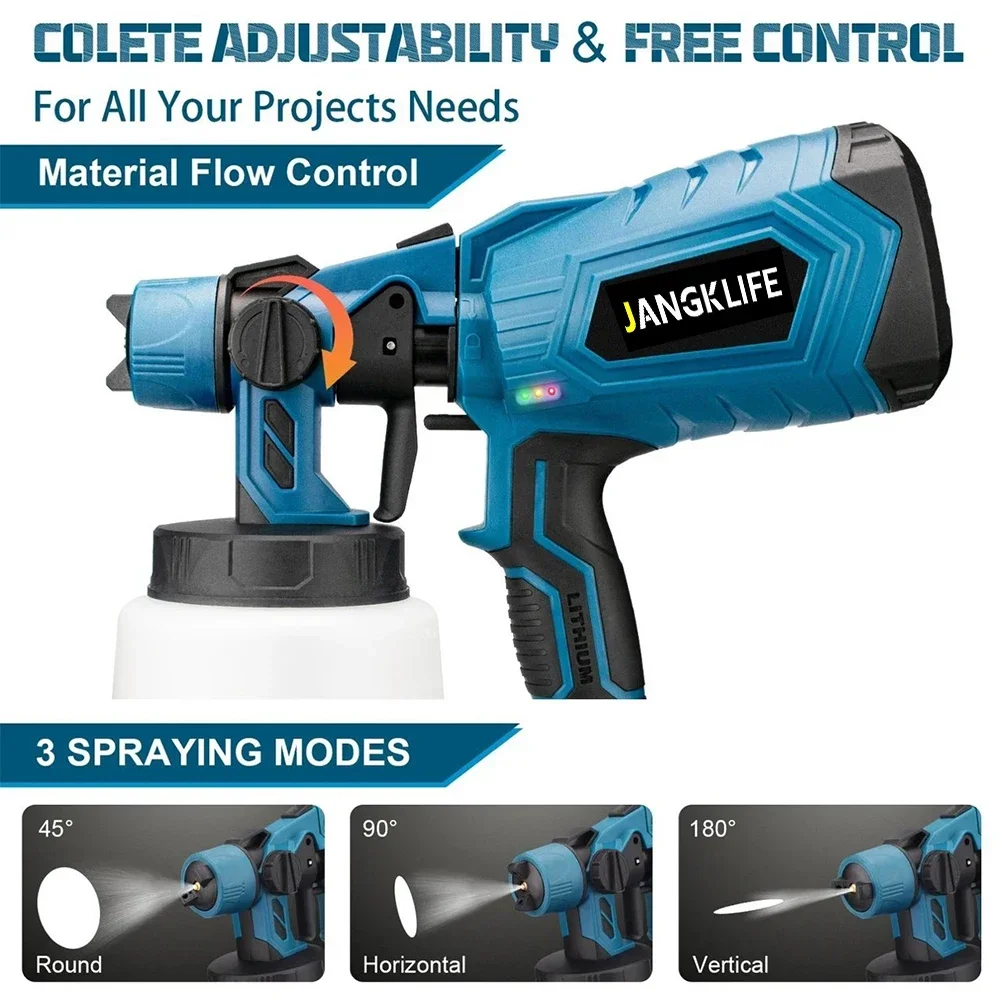 1000ML Cordless Electric Spray Gun High Power HVLP Paint Sprayer Auto Furniture Steel Coating Airbrush For Makita 18V Battery 2