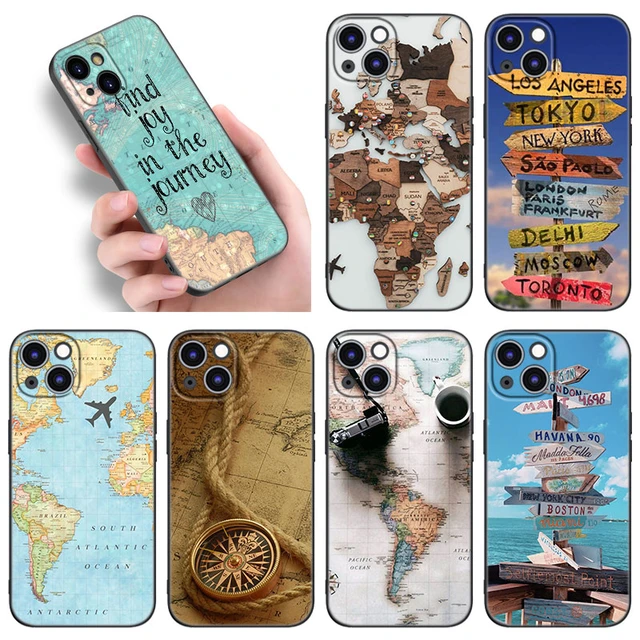 Capa de telefone com mapa do mundo para iphone 13 8 7 6 6S Plus X