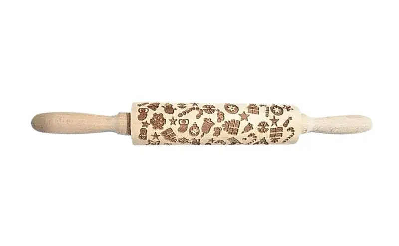 

Embossed Rolling Pin portable Wooden Rolling Embossing Baking Cookies Engraved Rolling Pin for baking cookie accessories