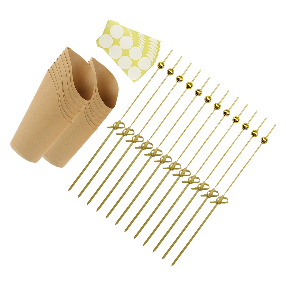 1 Set Kraft Paper Snack Cups with Bamboo Picks and Label Sheets, 12oz Disposable French... - SKU KPSC1458 - UGI Packaging