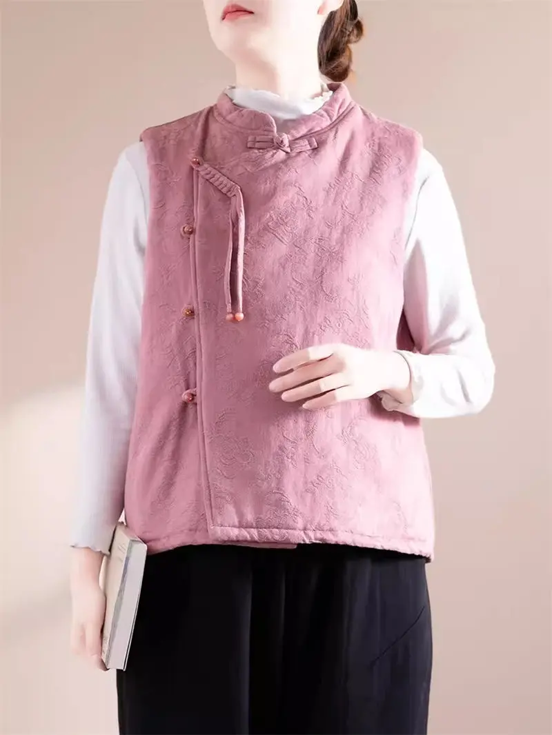 

Chinese Style Retro Cotton Jacket Women's National Literary Artistic Buckle Casual Cotton And Linen Loose Warm Qipao Top Z4641