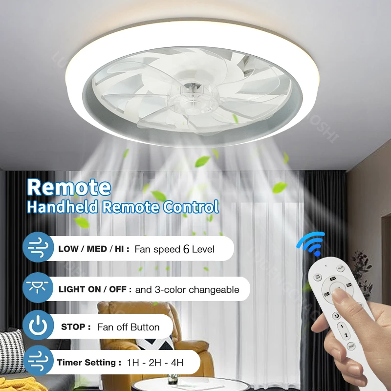 LED Ceiling Fan Light Simple and Cool Style Remote Control Infinite Dimming 6 Levels of Wind Speed Living Room Bedroom