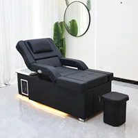 Fauteuil de massage des pieds en cuir noir moderne, station 2-en-1 pour lavage des cheveux et bain de pieds, fauteuil de massage des pieds électrique avec éclairage LED 2