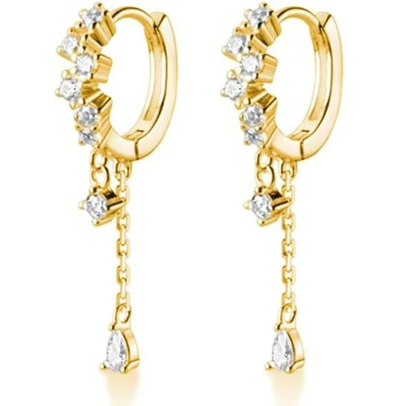 18K Gold Silber CZ Creolen Ohrringe für Damen und Teenager Mädchen, Tropfenförmige Huggie-Ohrringe, Wassertropfen-Ohrringe