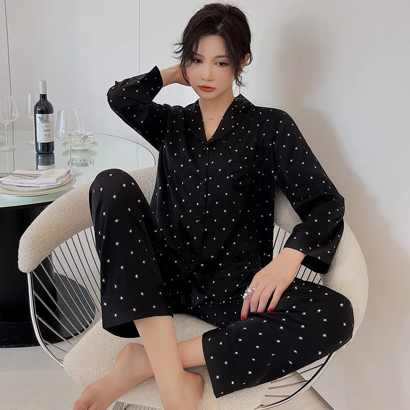 Ice silk pajamas Star sequins Fashion ice silk pajamas loungewear women  pijama