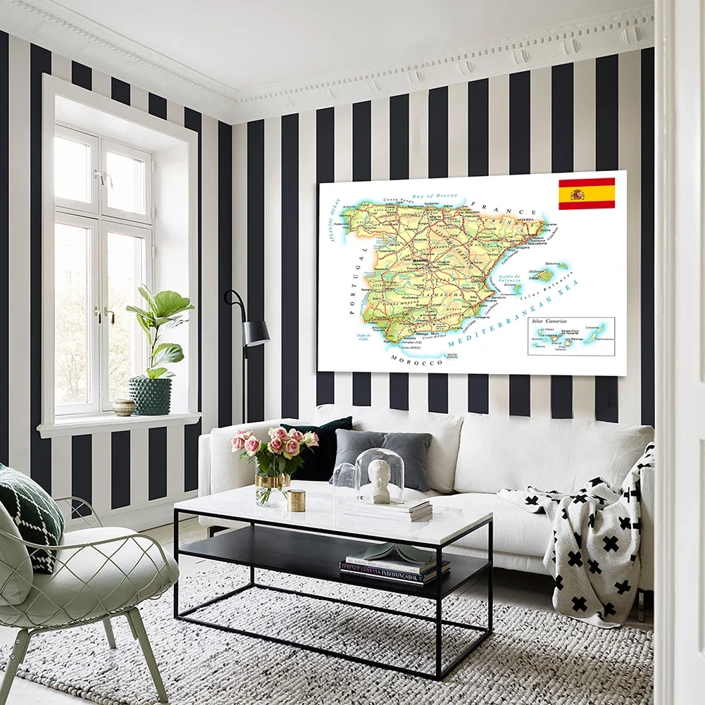 The Spain Road and Rail Network Map 225*150cm Non-woven Canvas Painting Wall Poster School Supplies Office Home Decoration