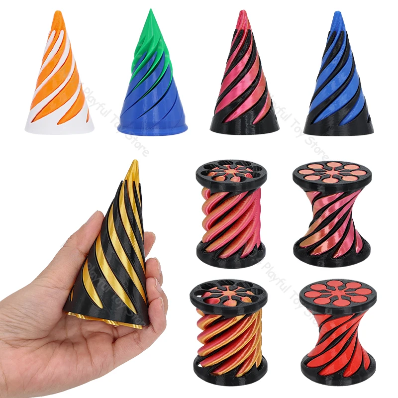 Funny 3D Printed Spiral Cone Toy Impossible Pyramid Passthrough Sculpture Fidget Toys Fidget Toy Fidget Toy Set