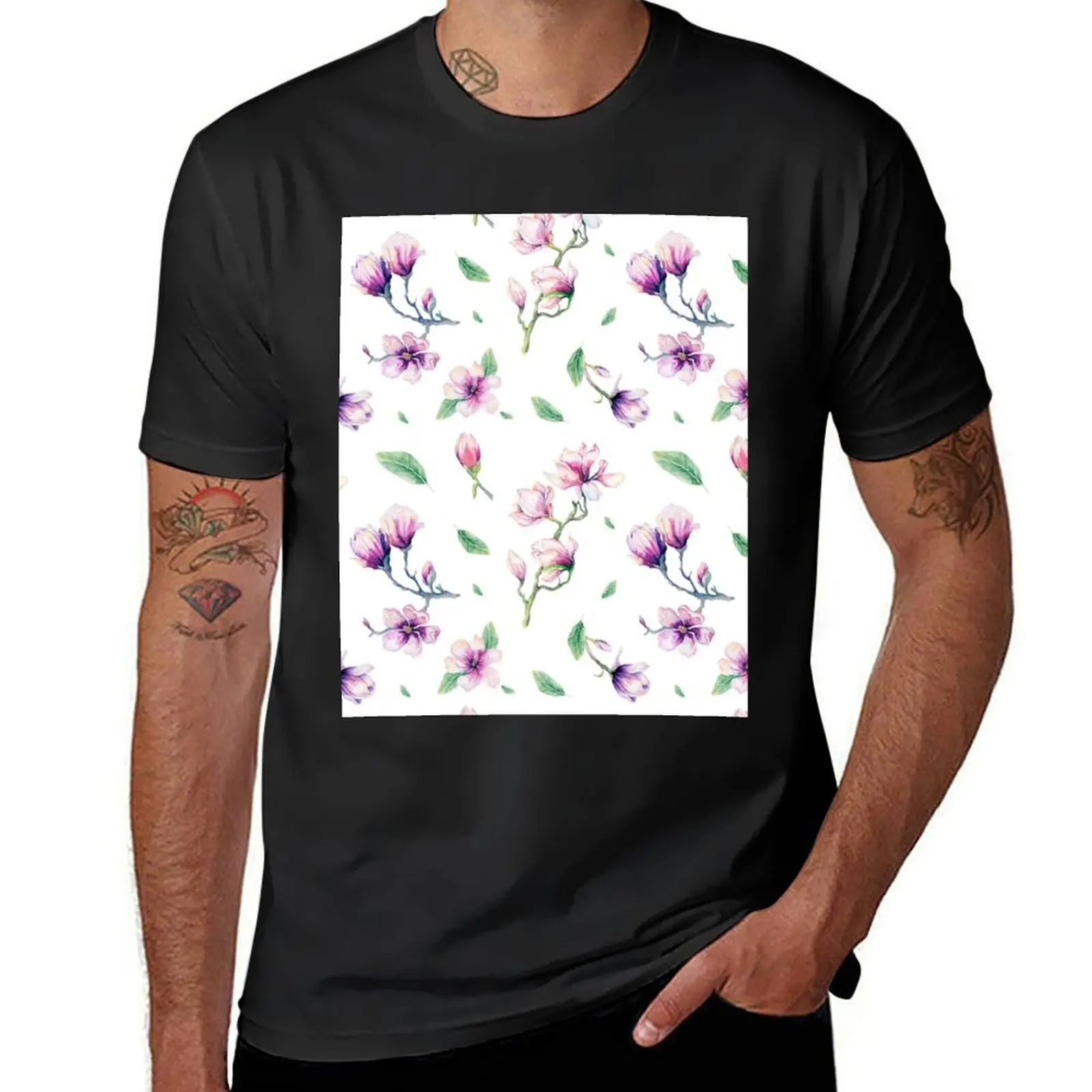 

Magnolia spring flowers pattern T-Shirt sports fans summer top Short sleeve tee graphics mens graphic t-shirts big and tall